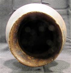 LOT 2 EARTHENWARE ROUNDED BOTTOM POTS - ONE POT EIGHT INCHES TALL WITH DIAGONO G
